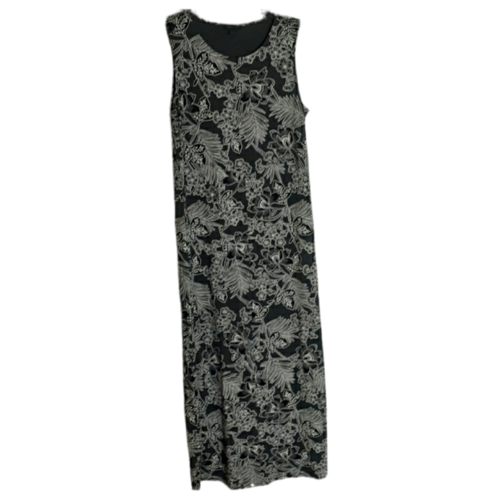 J Jill Women's Gray White Floral Stretchy Maxi Dress - size S